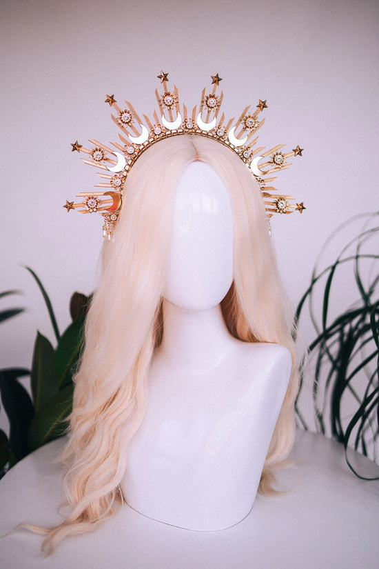 Moon child crown, Halo crown, Halo headpiece, Halo headband, Gold crown, Gold halo, Headpiece, Wedding crown, Bridal crown, Boho style