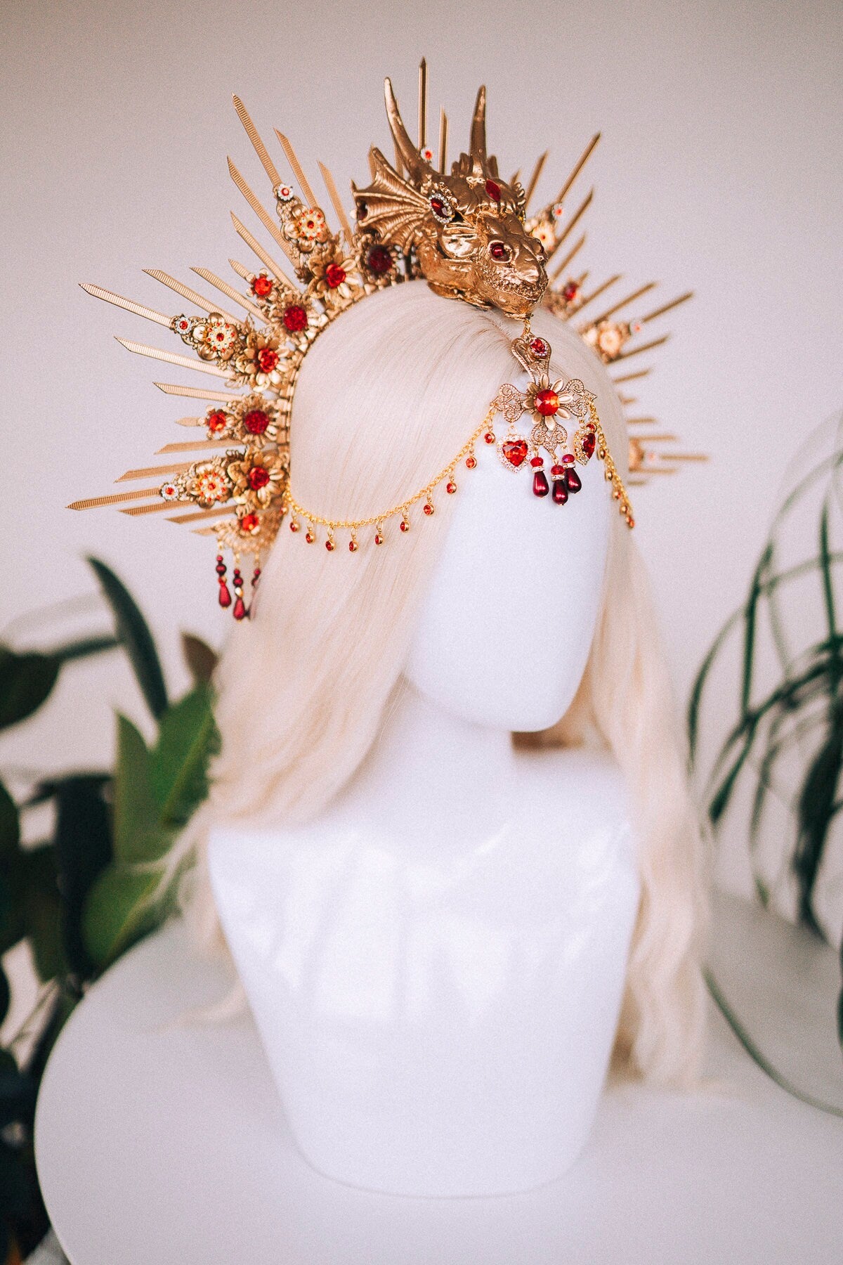 Chinese New Year, Red dragon crown, Flower headband, Flower headpiece, Dracarys, Halloween costume, Year of the Wood Dragon, Dragon headband