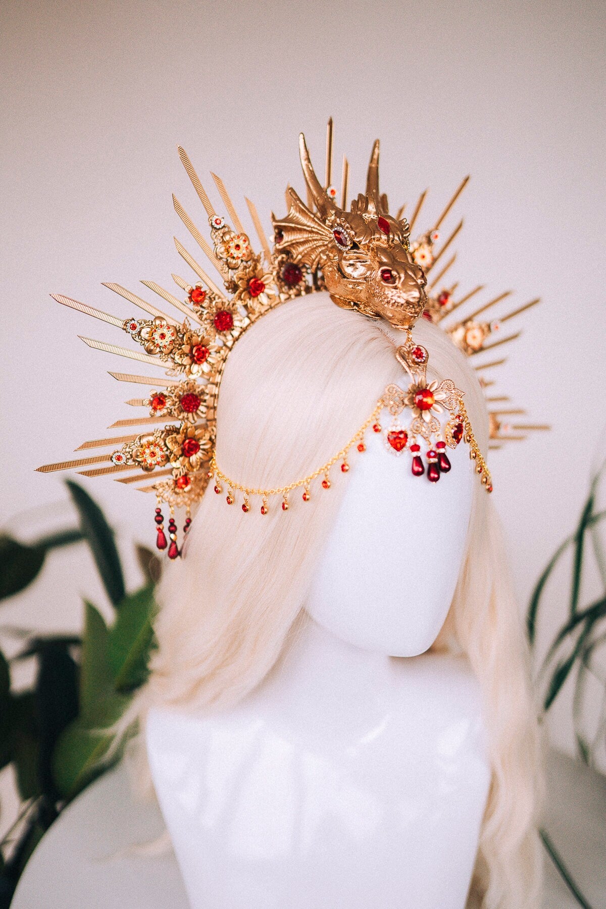 Chinese New Year, Red dragon crown, Flower headband, Flower headpiece, Dracarys, Halloween costume, Year of the Wood Dragon, Dragon headband