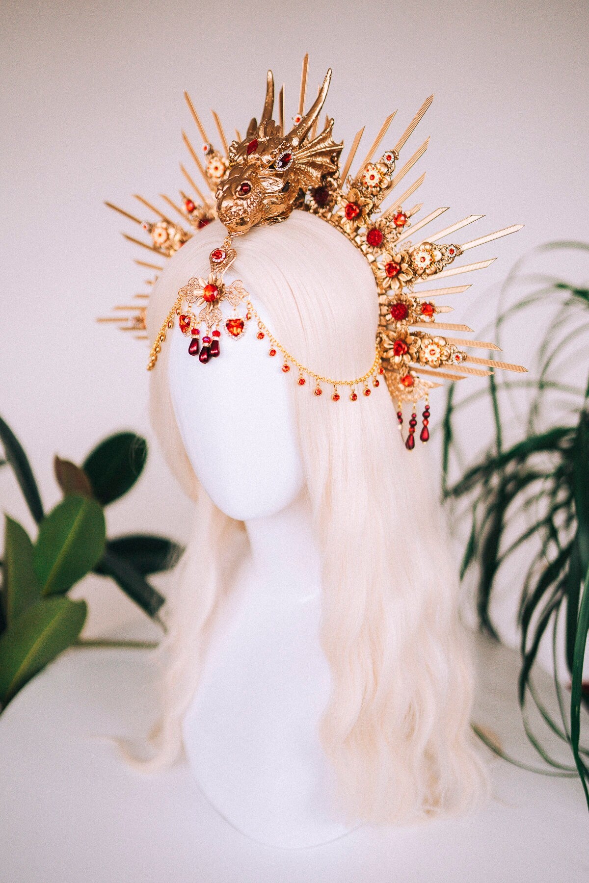 Chinese New Year, Red dragon crown, Flower headband, Flower headpiece, Dracarys, Halloween costume, Year of the Wood Dragon, Dragon headband