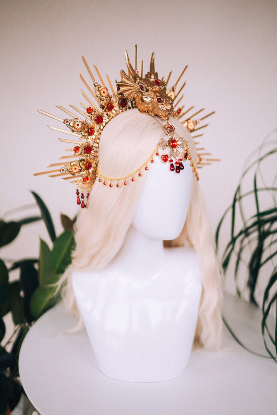 Chinese New Year, Red dragon crown, Flower headband, Flower headpiece, Dracarys, Halloween costume, Year of the Wood Dragon, Dragon headband