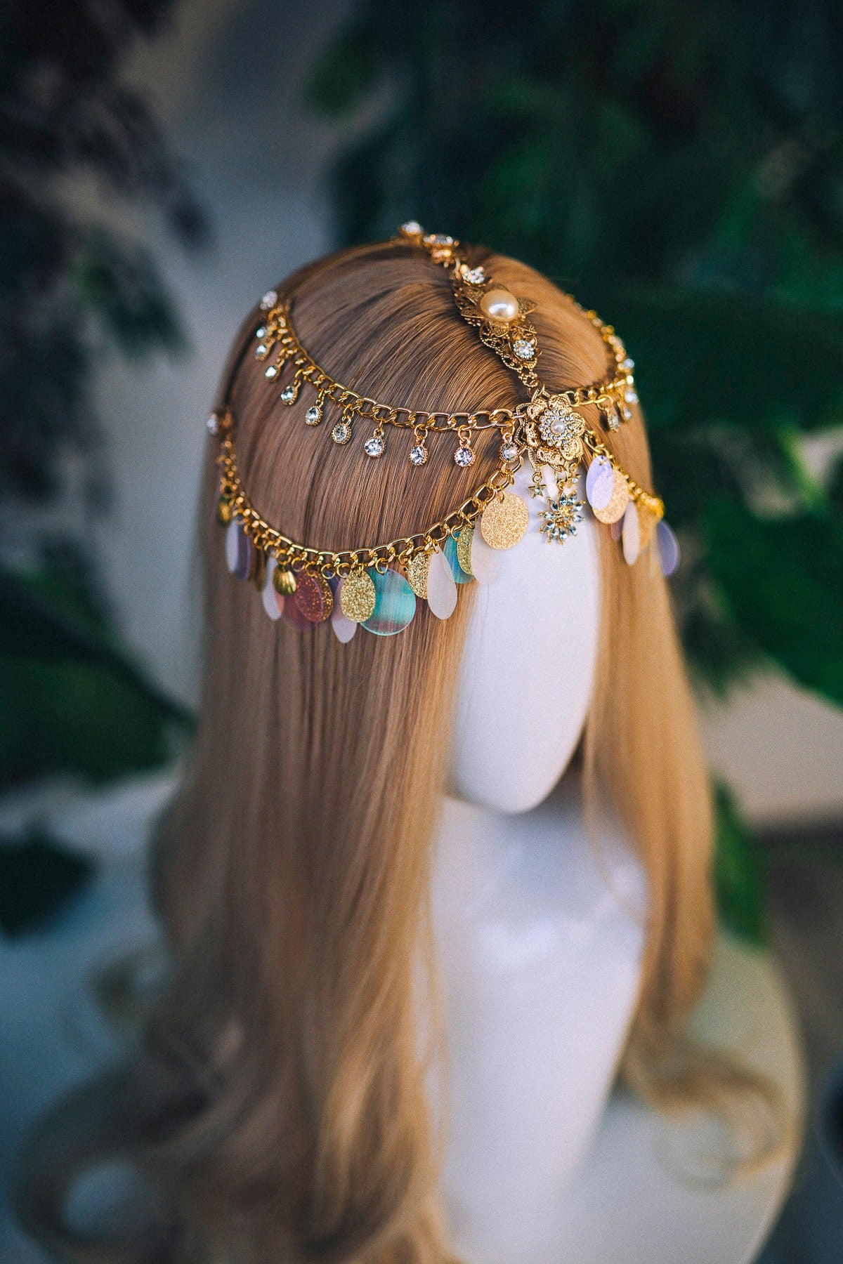 Gold chain headband, Festival headpiece, Boho festival jewellery, Gold festival crown, Sequin jewellery, Festival headband, Festival crown