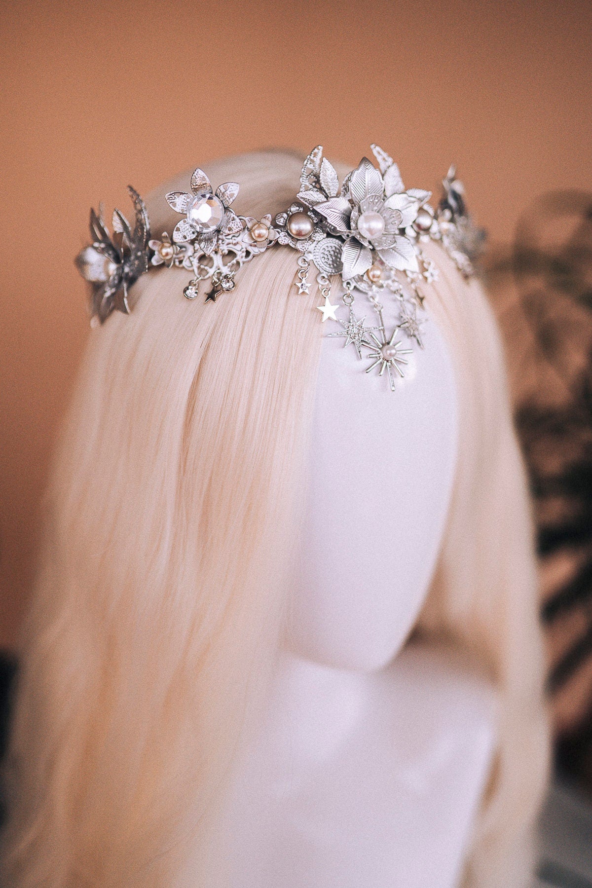 Bridal crown, Celestial crown, Gold crown, Fairy Crown, Wedding crown, Bridal headpiece, Bridal crown, Silver tiara, Goddess crown, Boho