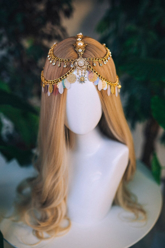 Gold chain headband, Festival headpiece, Boho festival jewellery, Gold festival crown, Sequin jewellery, Festival headband, Festival crown