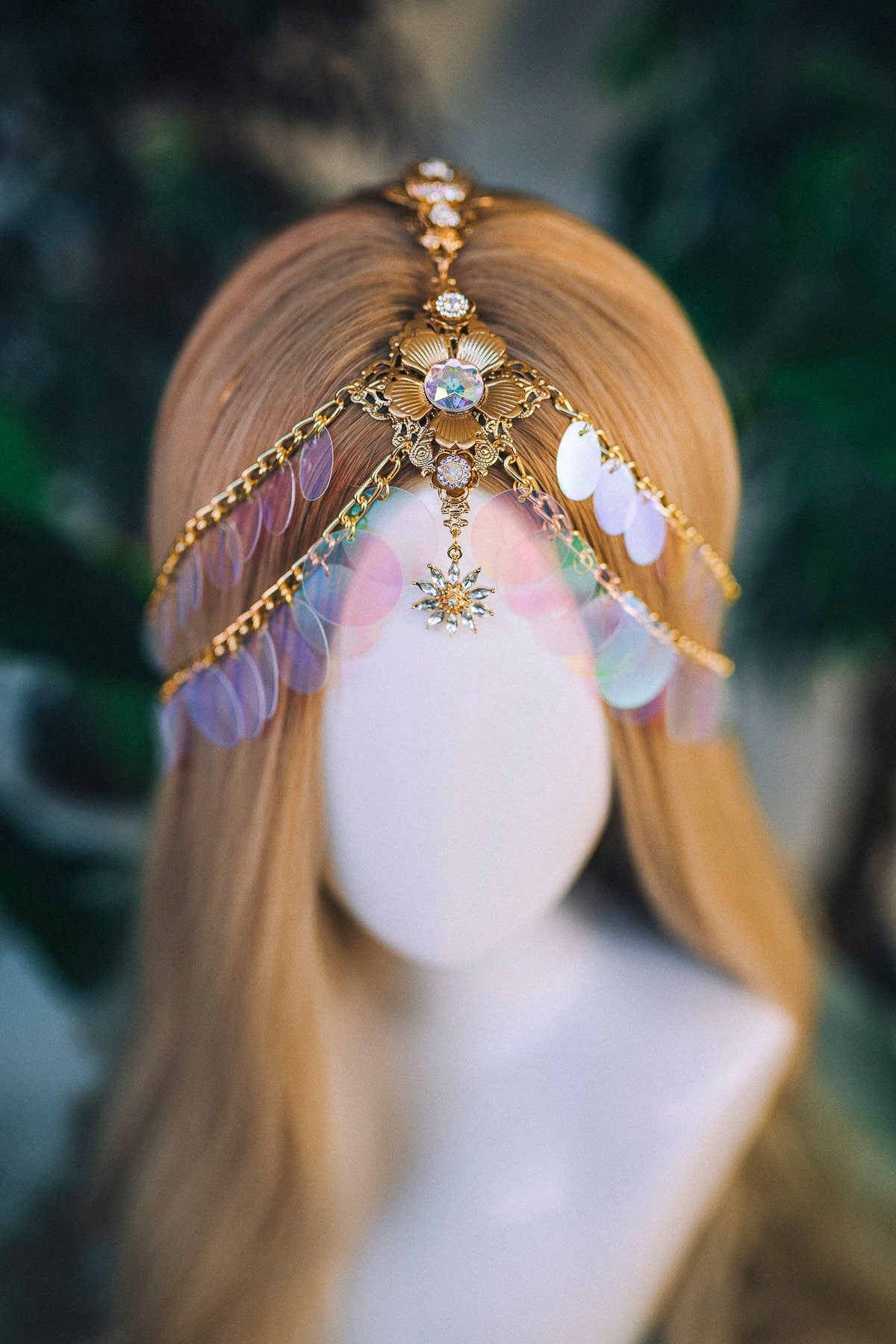 Gold chain headband, Festival headpiece, Boho festival jewellery, Gold festival crown, Sequin jewellery, Holographic crown, Festival crown