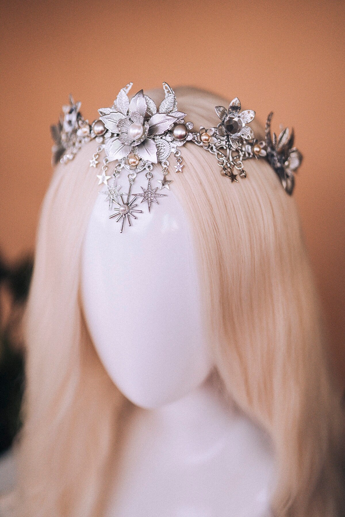 Bridal crown, Celestial crown, Silver crown, Fairy Crown, Wedding crown, Bridal headpiece, Bridal crown, Silver tiara, Goddess crown, Boho