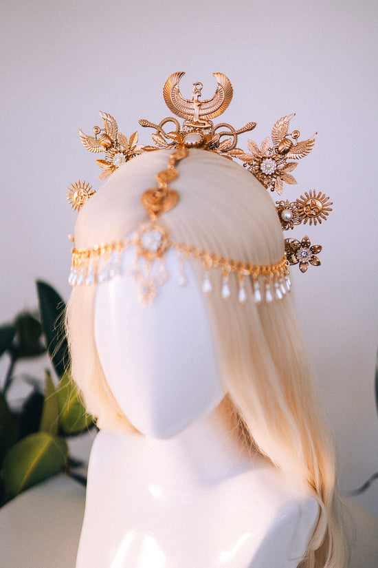 Cleopatra Crown, Egyptian Headpiece, Gold Festival Crown, Boho Chic Halo, Bridal Headpiece, Carnival Costume, Elegant Egyptian Jewelry