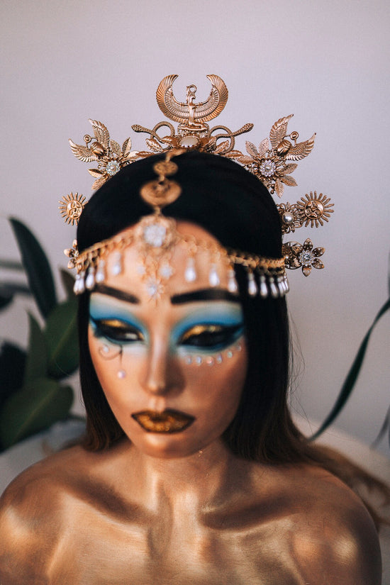 Cleopatra Crown, Egyptian Headpiece, Gold Festival Crown, Boho Chic Halo, Bridal Headpiece, Carnival Costume, Elegant Egyptian Jewelry