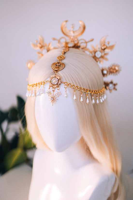 Cleopatra Crown, Egyptian Headpiece, Gold Festival Crown, Boho Chic Halo, Bridal Headpiece, Carnival Costume, Elegant Egyptian Jewelry