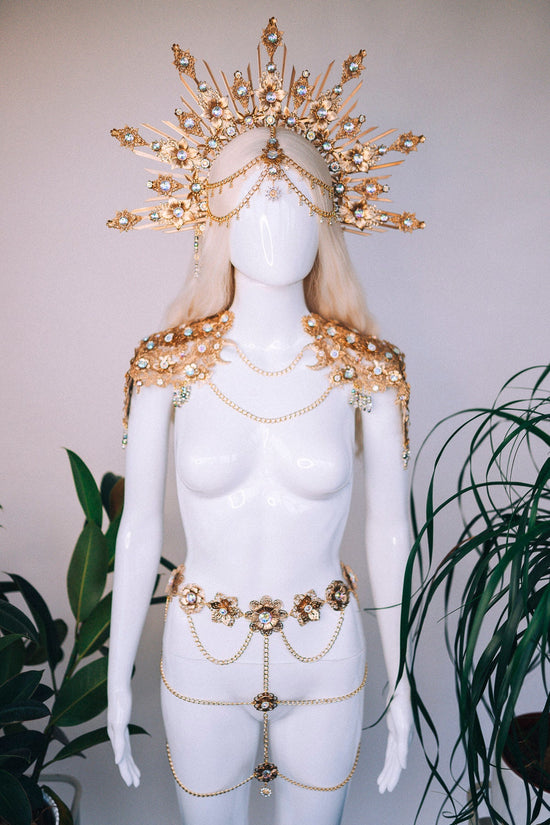 Celestial necklace, Festival necklace, Photo props, Maternity photo shoot, Festival outfit, Gold necklace, Gold chain necklace,Goddess crown