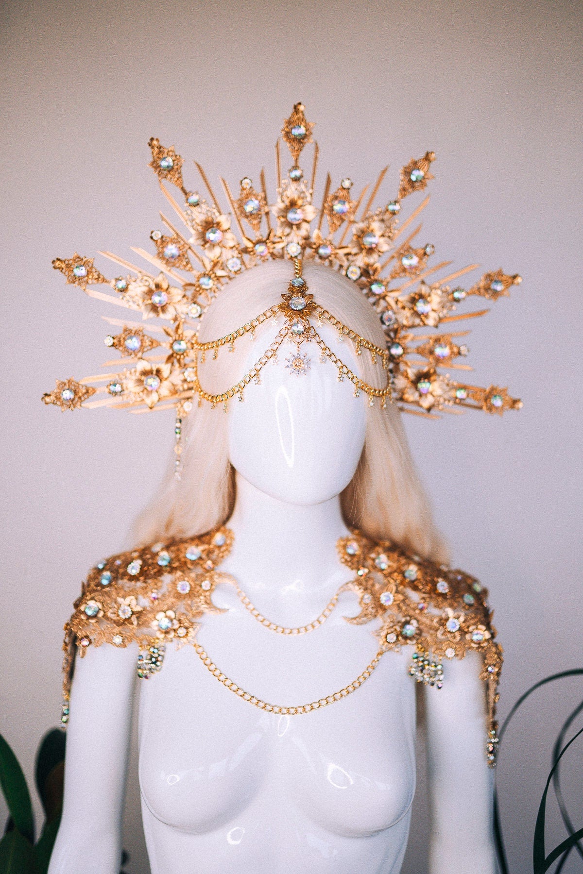 Celestial necklace, Festival necklace, Photo props, Maternity photo shoot, Festival outfit, Gold necklace, Gold chain necklace,Goddess crown