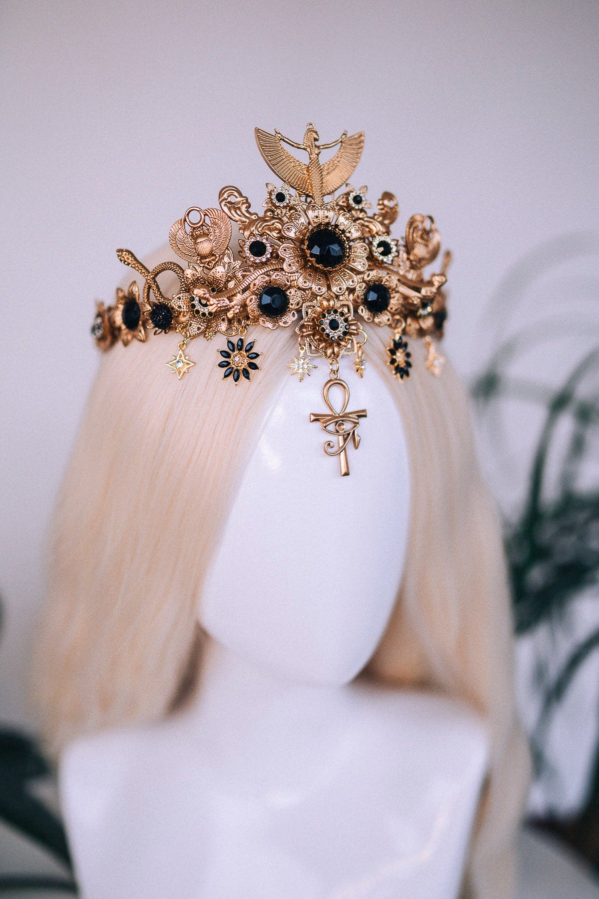 Cleopatra crown, Egypt princess, Gold tiara, Cleopatra headpiece, Cleopatra costume, Halloween costume, Mardi grass, Carnival, Goddess crown