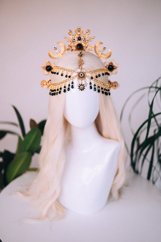 Cleopatra crown, Egypt princess, Gold tiara, Cleopatra headpiece, Cleopatra costume, Halloween costume, Mardi grass, Carnival, Goddess crown