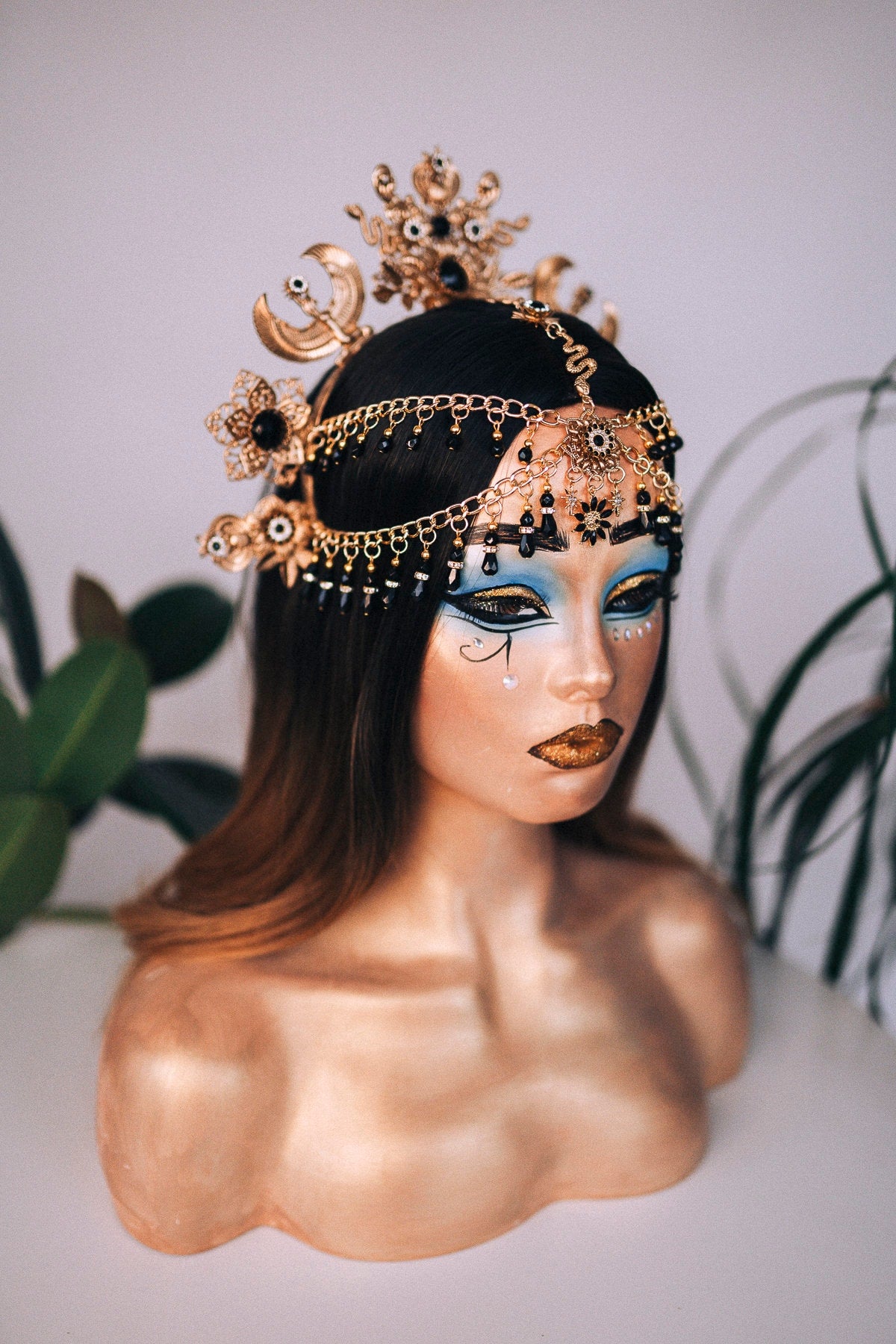 Cleopatra crown, Egypt princess, Gold tiara, Cleopatra headpiece, Cleopatra costume, Halloween costume, Mardi grass, Carnival, Goddess crown