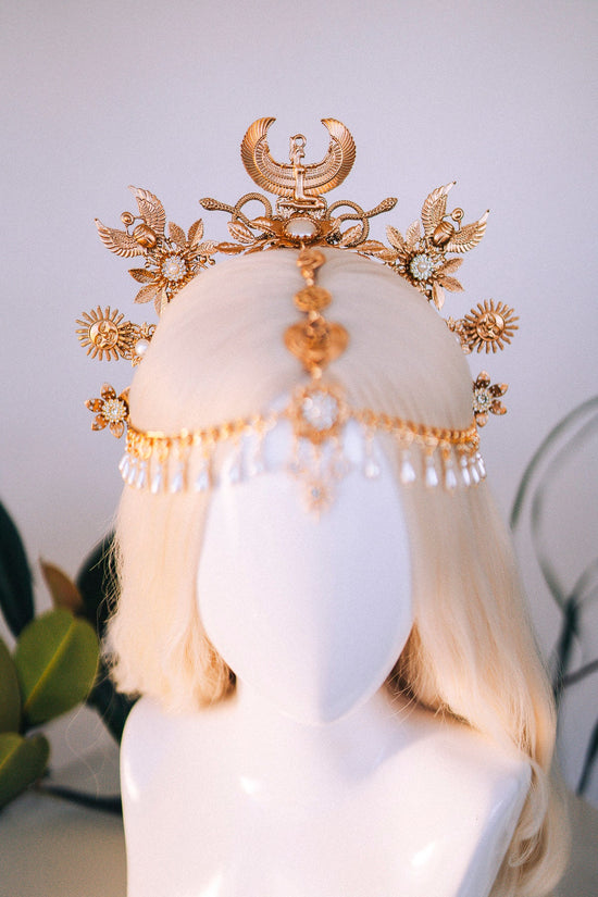 Cleopatra Crown, Egyptian Headpiece, Gold Festival Crown, Boho Chic Halo, Bridal Headpiece, Carnival Costume, Elegant Egyptian Jewelry