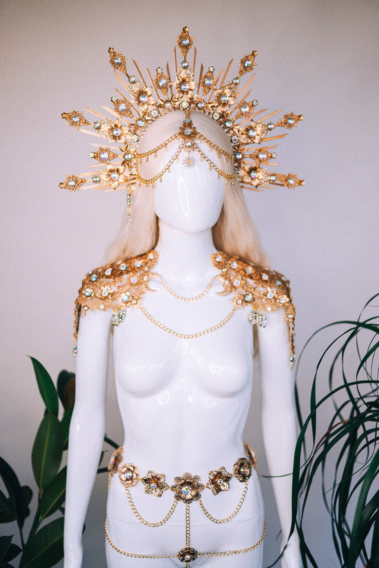 Celestial necklace, Festival necklace, Photo props, Maternity photo shoot, Festival outfit, Gold necklace, Gold chain necklace,Goddess crown