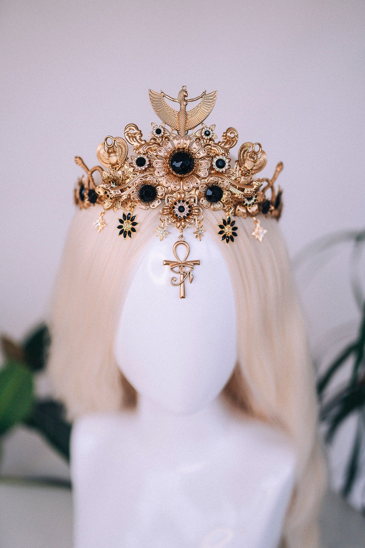 Cleopatra crown, Egypt princess, Gold tiara, Cleopatra headpiece, Cleopatra costume, Halloween costume, Mardi grass, Carnival, Goddess crown