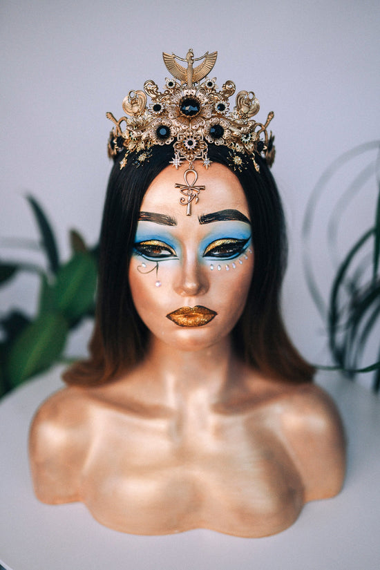 Cleopatra crown, Egypt princess, Gold tiara, Cleopatra headpiece, Cleopatra costume, Halloween costume, Mardi grass, Carnival, Goddess crown