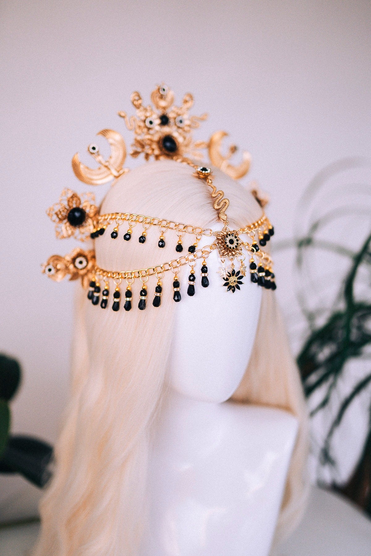 Cleopatra crown, Egypt princess, Gold tiara, Cleopatra headpiece, Cleopatra costume, Halloween costume, Mardi grass, Carnival, Goddess crown