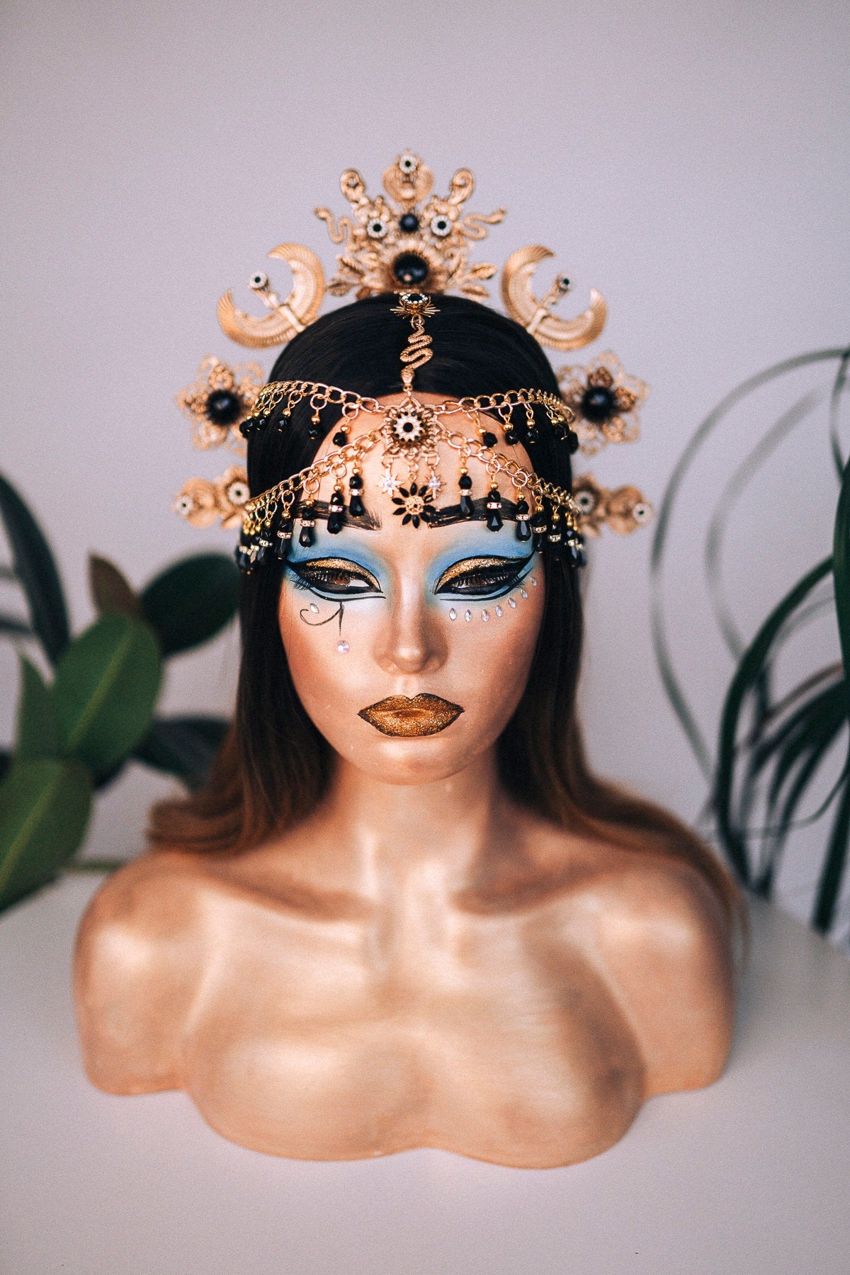 Cleopatra crown, Egypt princess, Gold tiara, Cleopatra headpiece, Cleopatra costume, Halloween costume, Mardi grass, Carnival, Goddess crown