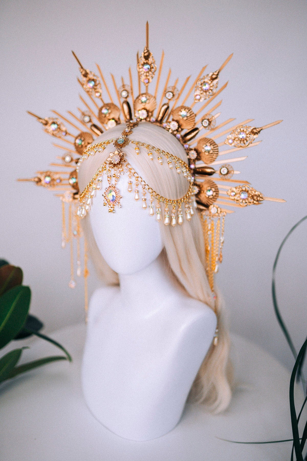 Mermaid Halo Crown, Halloween costume, Mermaid Crown, Halo Headband, Gold Crown, Tiara, Gold Halo, Aquarius crown, Festival Crown, Ariel