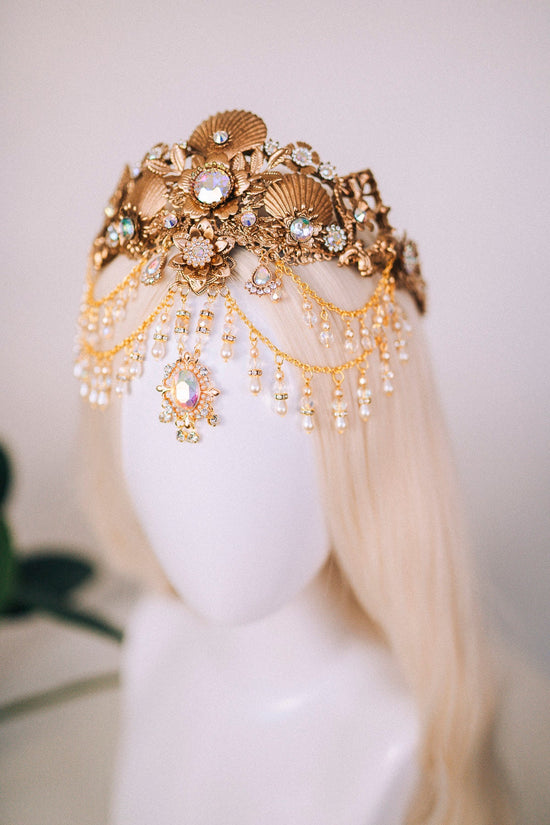 Mermaid Crown, Halloween costume, Mermaid Crown, Gold Headband, Gold Crown, Fairy Crown, Gold tiara, Aquarius crown, Flower crown, Ariel