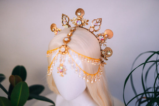 Mermaid Halo Crown, Halloween costume, Mermaid Crown, Halo Headband, Gold Crown, Tiara, Gold Halo, Aquarius crown, Festival Crown, Ariel