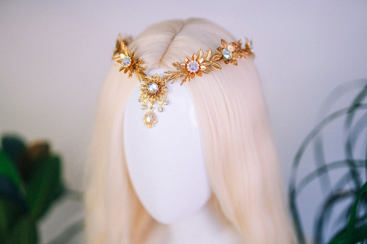 Gold flower tiara, Elven crown, Gold Fairy Crown, Halo Headband, Gold Crown, Tiara, Gold Halo, Festival Crown, Princess crown, Flower crown