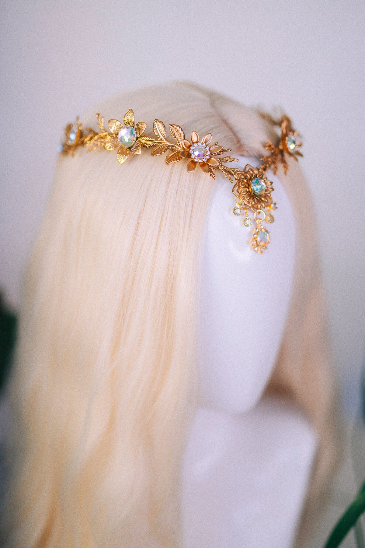 Gold flower tiara, Elven crown, Gold Fairy Crown, Halo Headband, Gold Crown, Tiara, Gold Halo, Festival Crown, Princess crown, Flower crown