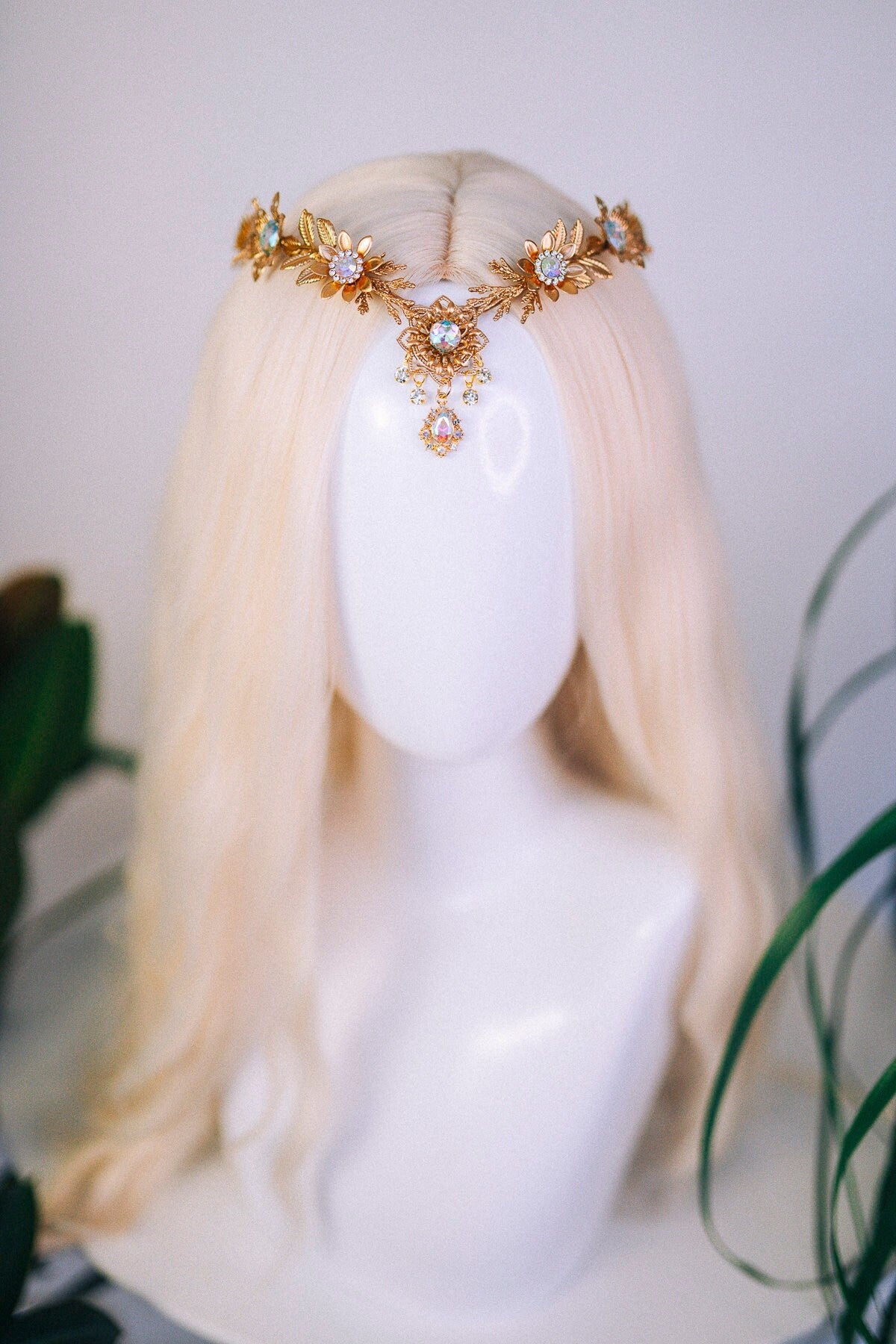 Gold flower tiara, Elven crown, Gold Fairy Crown, Halo Headband, Gold Crown, Tiara, Gold Halo, Festival Crown, Princess crown, Flower crown