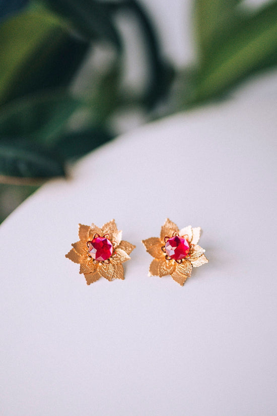 Flower earrings, Festival earrings, Gold earrings, Summer earrings, Flower jewellery, Wedding accessories, Pink earrings, Bridal earrings