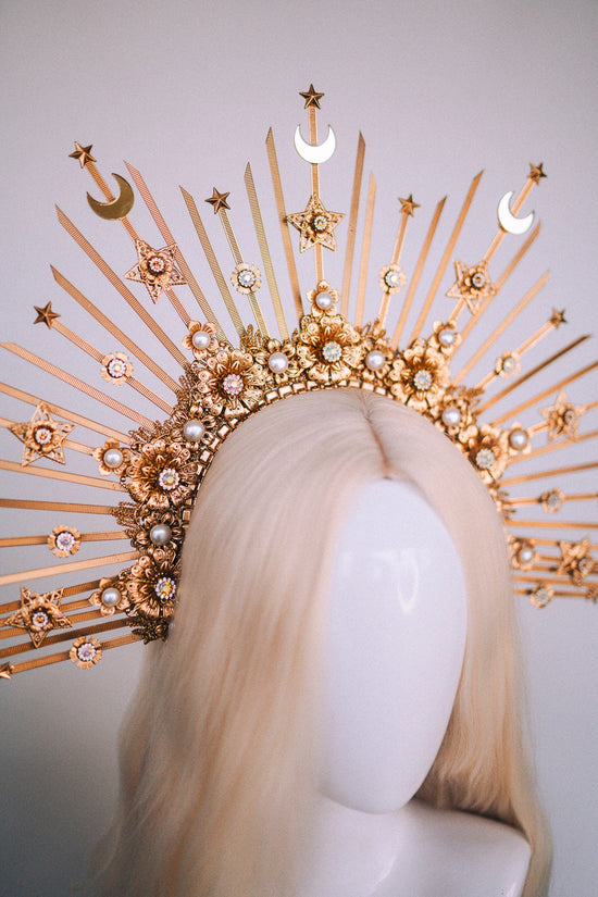 Gold halo crown, Halo Crown, Halo Headpiece, Halo Headband, Halo Headlights, Headpiece, Festival Crown, Bridal crown, Bridal headpiece, Boho