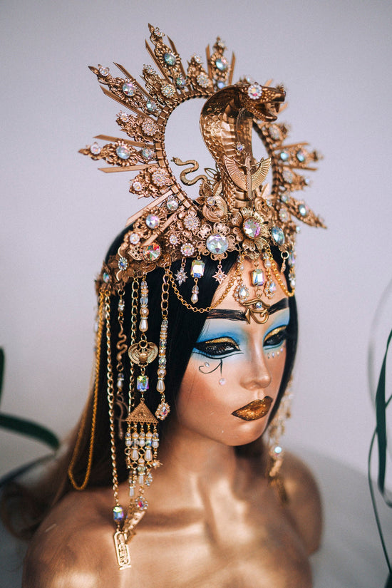 Cleopatra Halo Crown, Egyptian Halo Headpiece, Gold Cobra Crown, Festival Accessories, Carnival Crown, Mardi Gras Crown, Halloween Costume