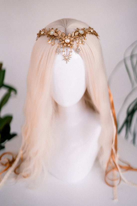 Gold Elven crown, Birthday headband, Birthday crown, Wedding crown, Gold crown, Gifts for her, Birthday gift, Bridal crown, Pisces crown