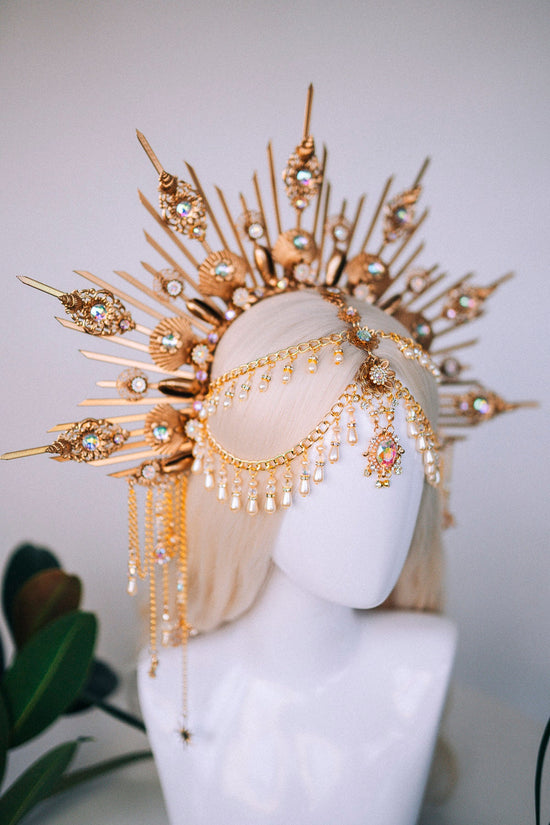 Mermaid Halo Crown, Halloween costume, Mermaid Crown, Halo Headband, Gold Crown, Tiara, Gold Halo, Aquarius crown, Festival Crown, Ariel