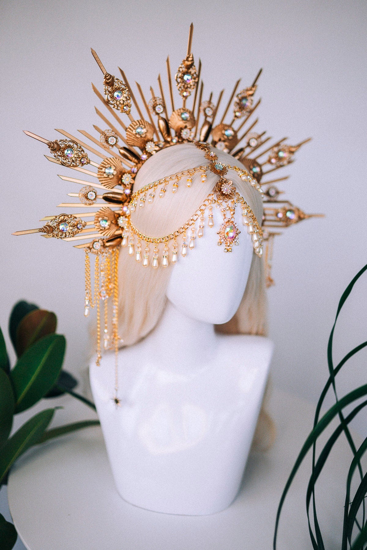 Mermaid Halo Crown, Halloween costume, Mermaid Crown, Halo Headband, Gold Crown, Tiara, Gold Halo, Aquarius crown, Festival Crown, Ariel