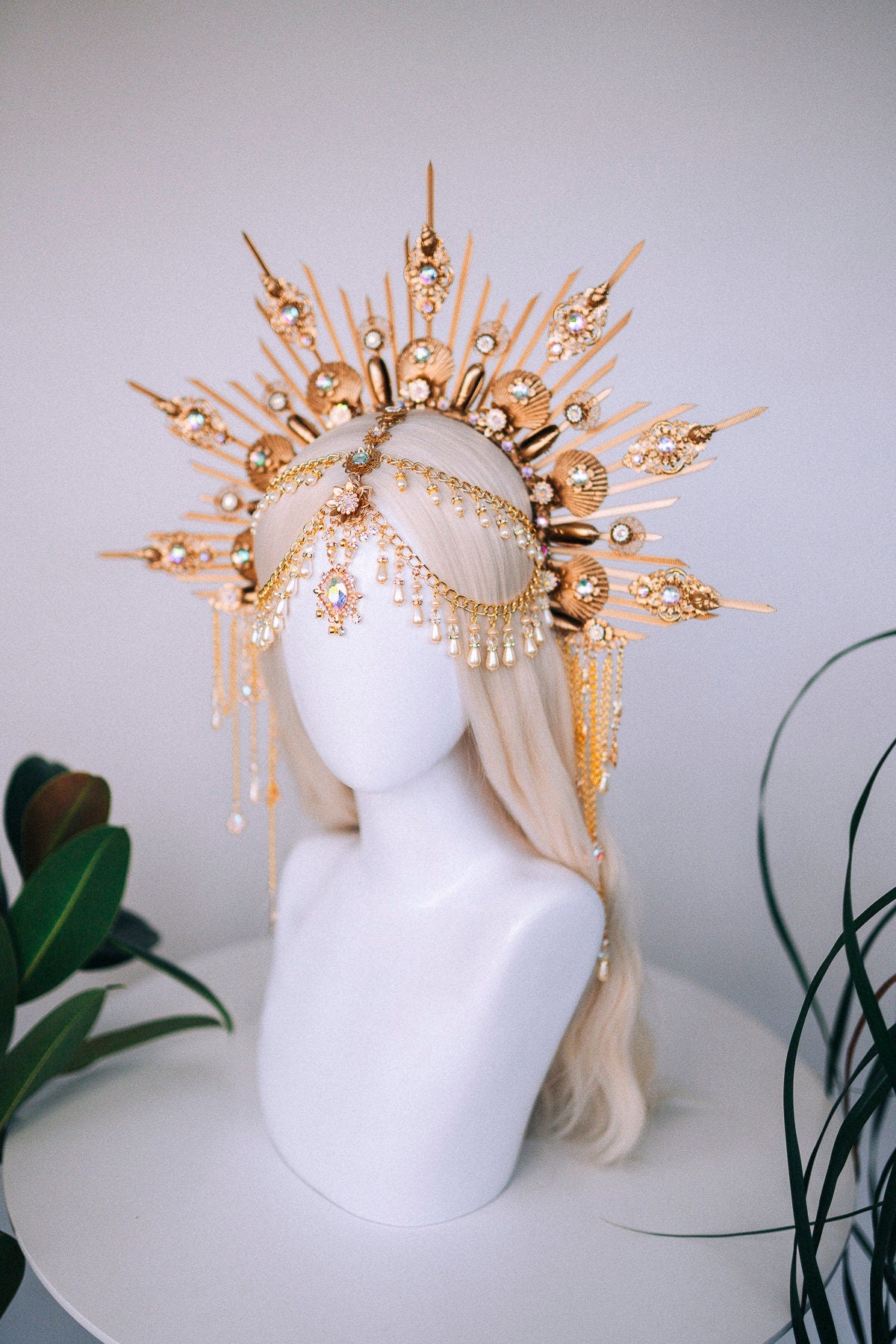 Mermaid Halo Crown, Halloween costume, Mermaid Crown, Halo Headband, Gold Crown, Tiara, Gold Halo, Aquarius crown, Festival Crown, Ariel