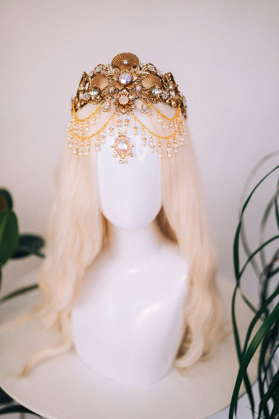 Mermaid Crown, Halloween costume, Mermaid Crown, Gold Headband, Gold Crown, Fairy Crown, Gold tiara, Aquarius crown, Flower crown, Ariel