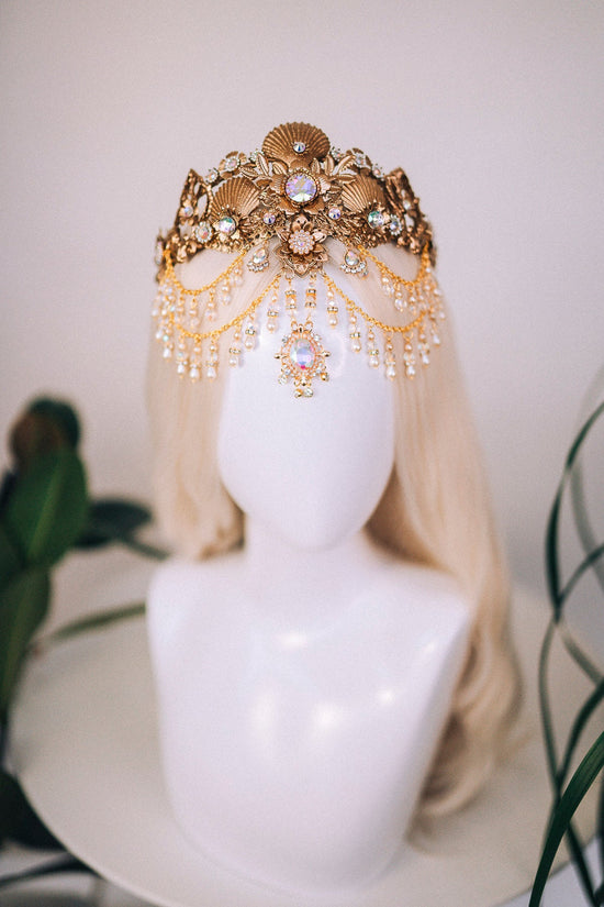 Mermaid Crown, Halloween costume, Mermaid Crown, Gold Headband, Gold Crown, Fairy Crown, Gold tiara, Aquarius crown, Flower crown, Ariel