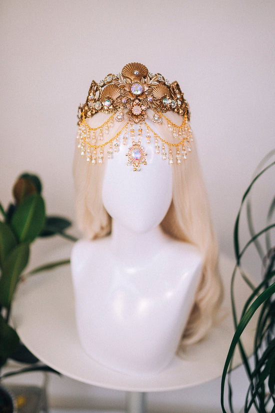 Mermaid Crown, Halloween costume, Mermaid Crown, Gold Headband, Gold Crown, Fairy Crown, Gold tiara, Aquarius crown, Flower crown, Ariel