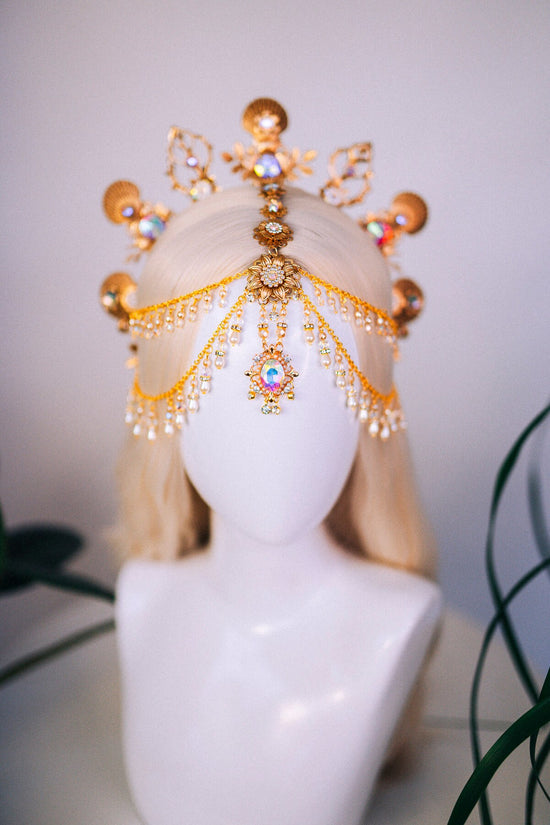 Mermaid Halo Crown, Halloween costume, Mermaid Crown, Halo Headband, Gold Crown, Tiara, Gold Halo, Aquarius crown, Festival Crown, Ariel