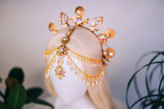 Mermaid Halo Crown, Halloween costume, Mermaid Crown, Halo Headband, Gold Crown, Tiara, Gold Halo, Aquarius crown, Festival Crown, Ariel