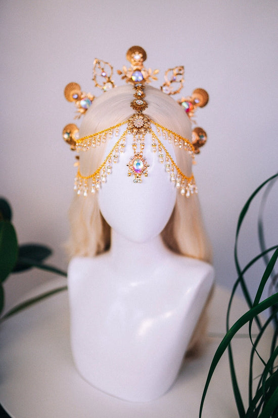 Mermaid Halo Crown, Halloween costume, Mermaid Crown, Halo Headband, Gold Crown, Tiara, Gold Halo, Aquarius crown, Festival Crown, Ariel