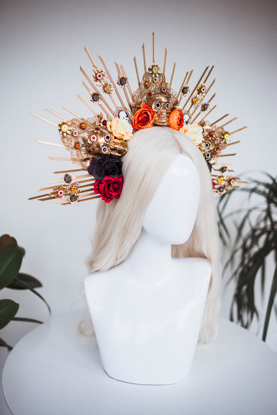 Halloween flower halo crown, Sugar skull, La Catrina flower crown, Halloween headband, Halloween costume, Day of the Dead, Flower crown