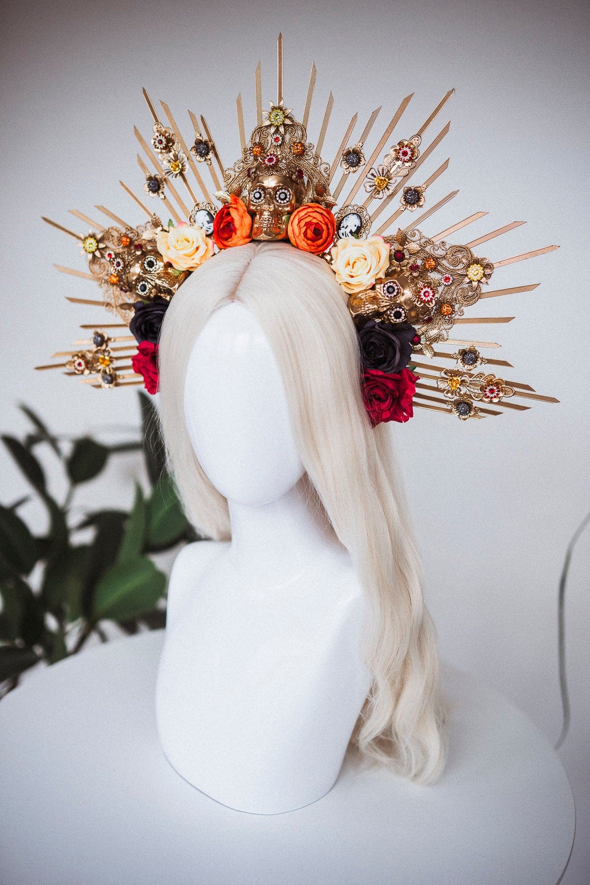 Halloween flower halo crown, Sugar skull, La Catrina flower crown, Halloween headband, Halloween costume, Day of the Dead, Flower crown