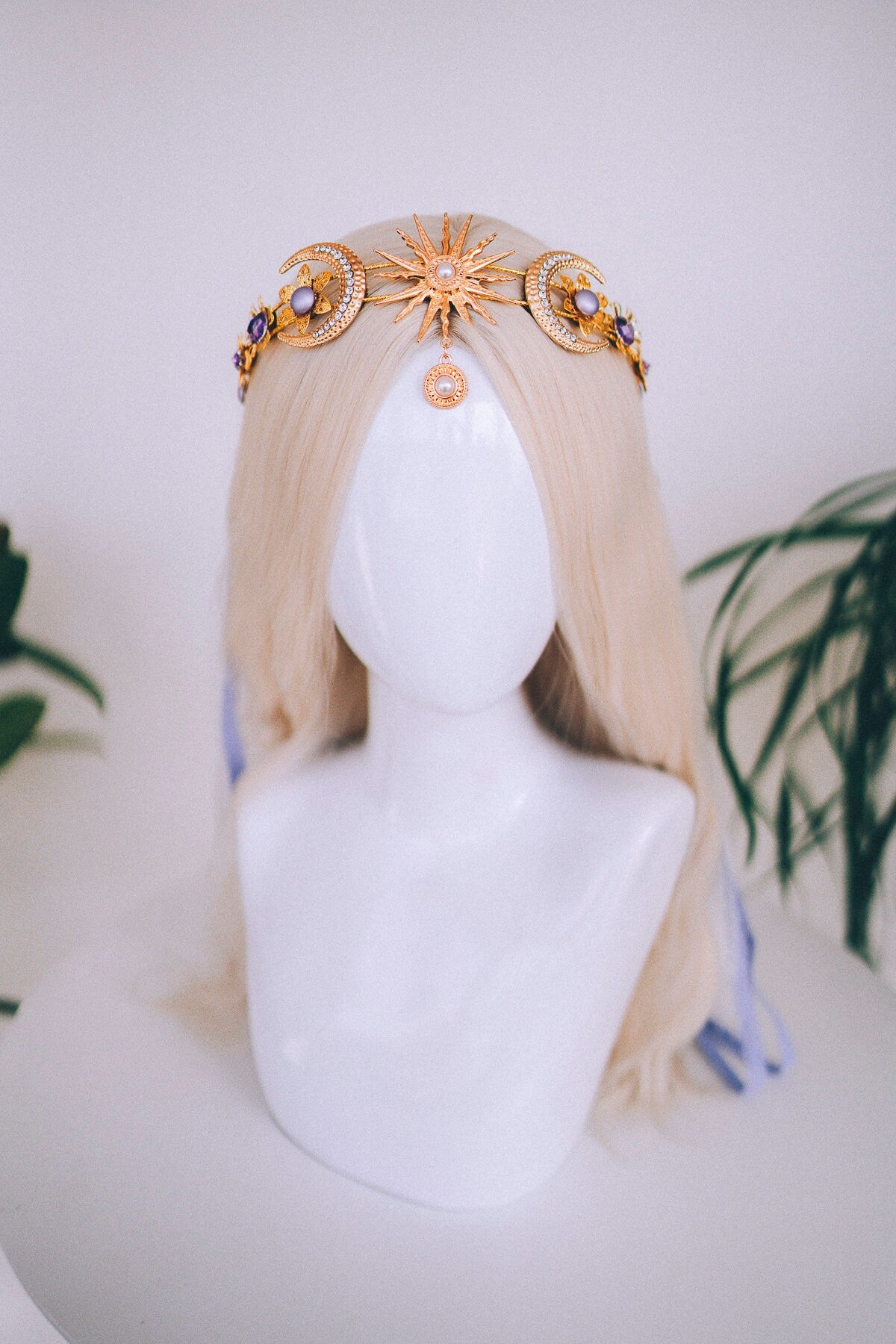 Gold moon crown, Celestial jewelry, Festival headpiece, Gold wedding crown, Gold bridal headpiece, Bridal crown, Wedding crown, Bridal tiara