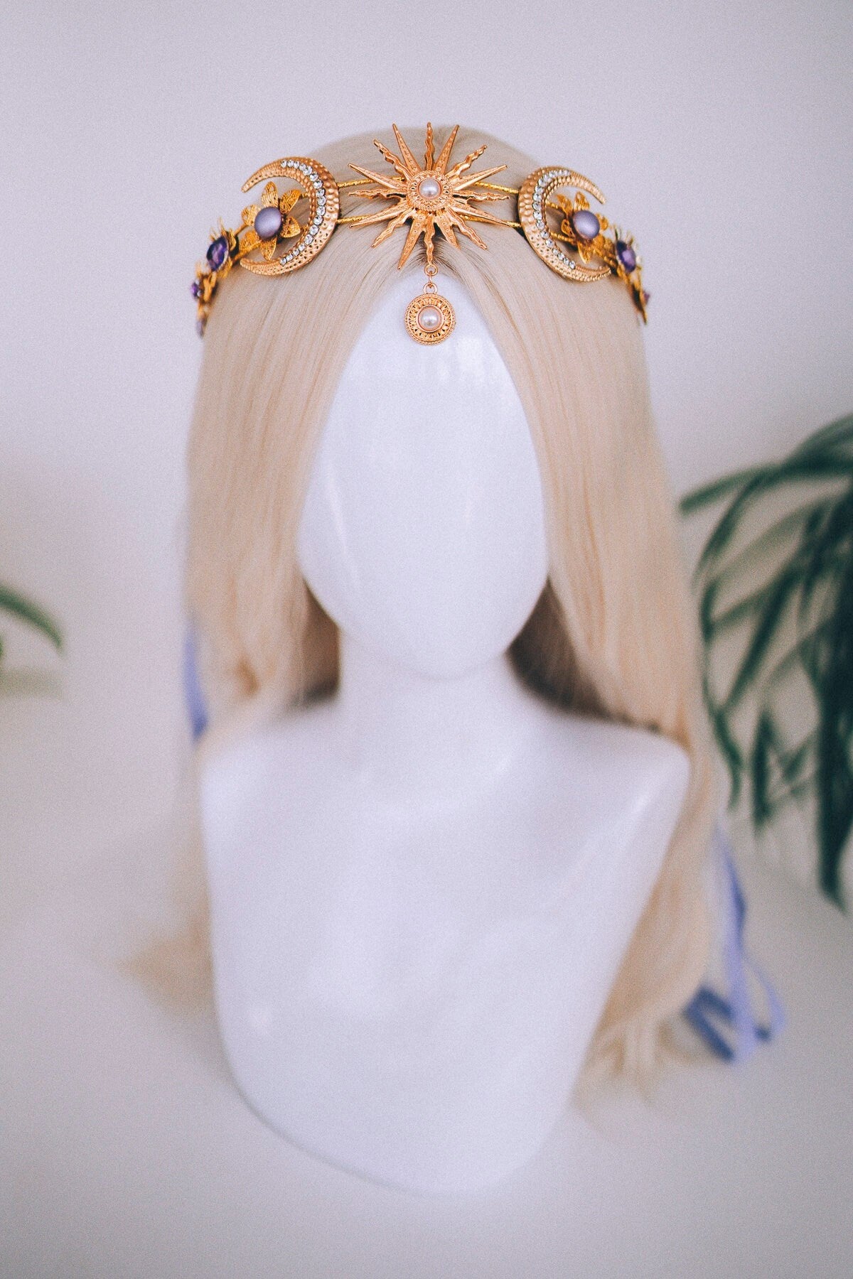 Gold moon crown, Celestial jewelry, Festival headpiece, Gold wedding crown, Gold bridal headpiece, Bridal crown, Wedding crown, Bridal tiara