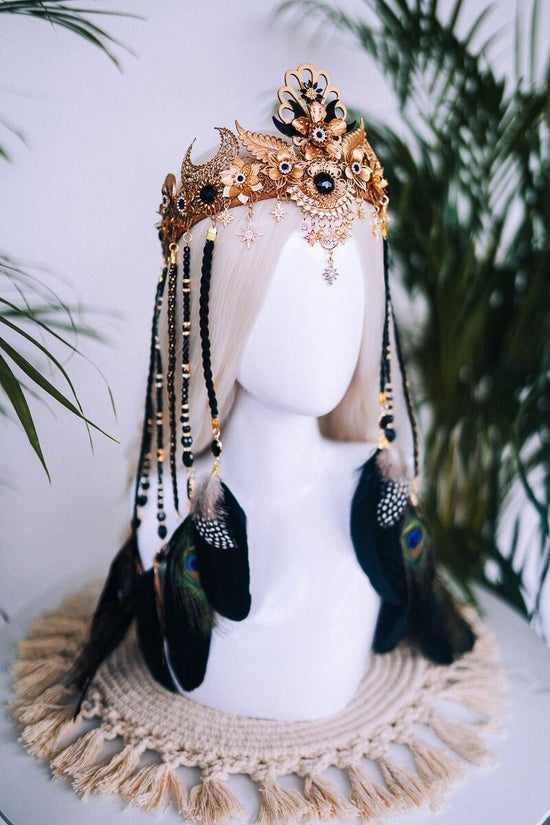 Boho crown, Boho jewellery, Festival crown, Festival headpiece, Feather crown, Bohemian fashion, Halloween, Shaman crown, Feather jewellery