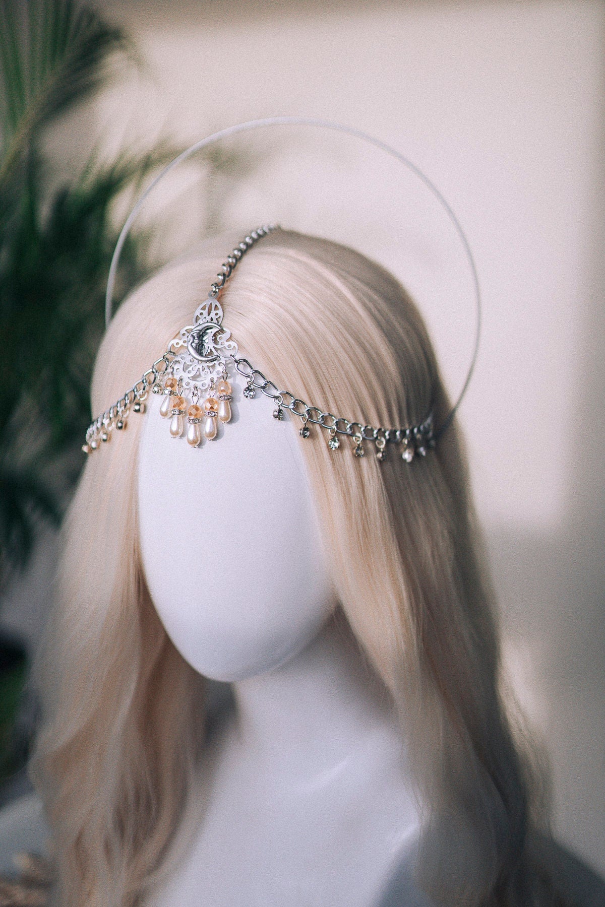 Moon halo crown, Chain Headband, Festival Headpiece, Wedding crown, Bridal headpiece, Bridal crown, Hair accessories, Boho jewelry