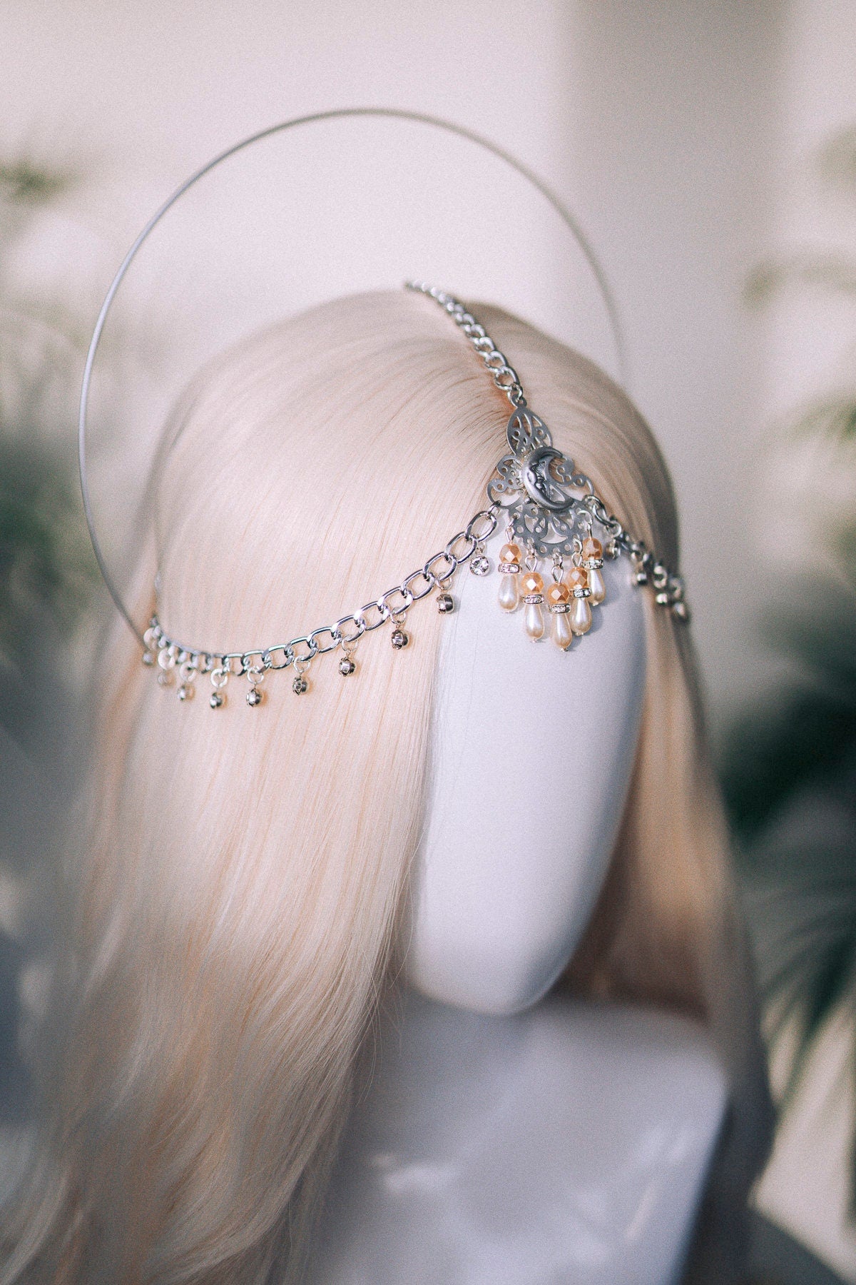 Moon halo crown, Chain Headband, Festival Headpiece, Wedding crown, Bridal headpiece, Bridal crown, Hair accessories, Boho jewelry